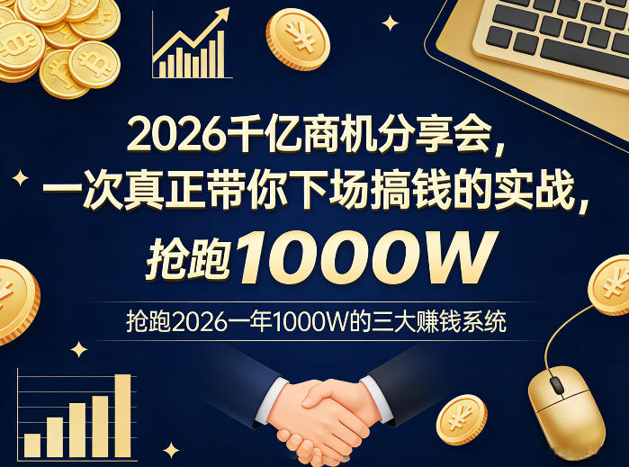 2026千亿商机分享会,一次真正带你下场搞钱的实战,抢跑2026一年1000W的三大賺钱系统-网赚副业网