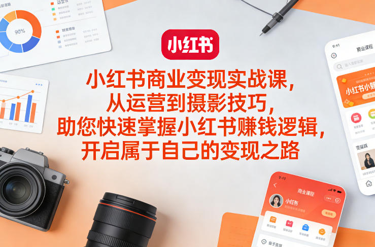 小红书商业变现实战课，从运营到摄影技巧，助您快速掌握小红书賺钱逻辑，开启属于自己的变现之路-网赚副业网