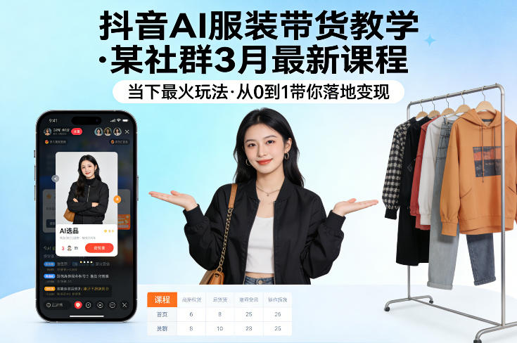 抖音AI服装带货教学,某社群3月最新课程,当下最火玩法,从0到1带你落地变现-网赚副业网