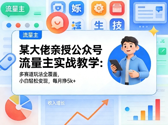 某大佬亲授公众号流量主实战教学:多赛道玩法全覆盖,小白轻松变现,每月多挣5k+-网赚副业网