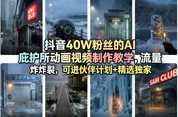 抖音40W粉丝的AI庇护所动画视频制作教学,流量炸裂,可进伙伴计划+精选独家-网赚副业网