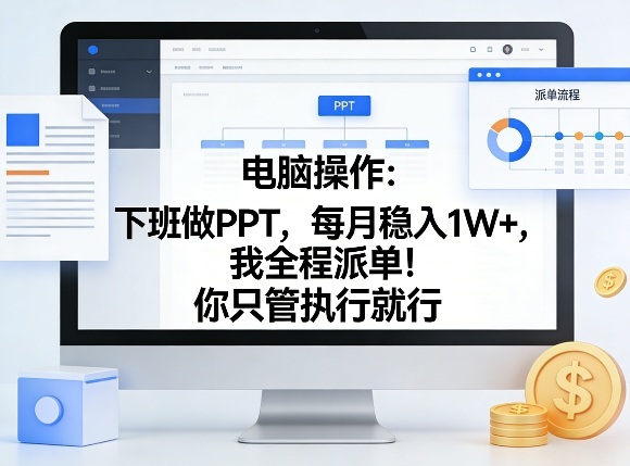 电脑操作：下班做PPT，每月稳入1W+，我全程派单！你只管执行就行【揭秘】-网赚副业网