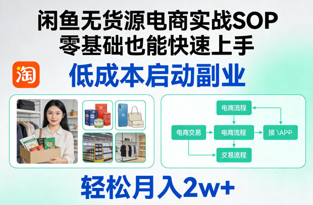 闲鱼无货源电商实战SOP,零基础也能快速上手,低成本启动副业,轻松月入2w+-网赚副业网