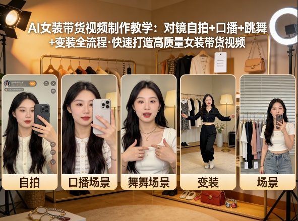 AI女装带货视频制作教学，对镜自拍、口播、跳舞、变装全流程，快速打造高质量女装带货视频-网赚副业网