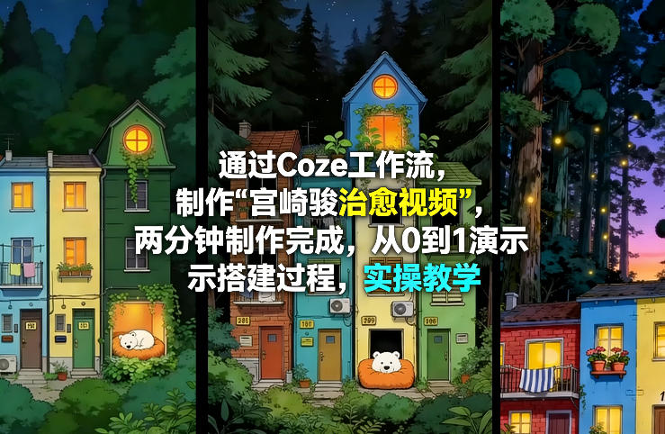 通过Coze工作流制作《宫崎骏治愈视频》，两分钟制作完成，从0到1演示搭建过程，实操教学-网赚副业网
