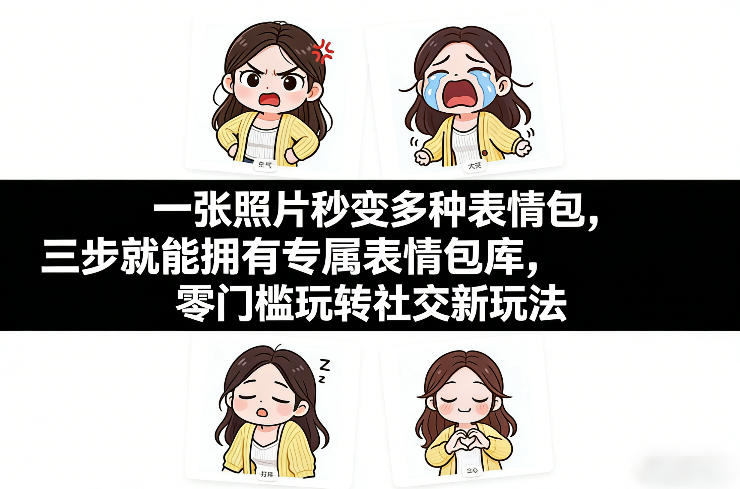 一张照片秒变多种表情包,三步就能拥有专属表情包库,零门槛玩转社交新玩法【文档】-网赚副业网