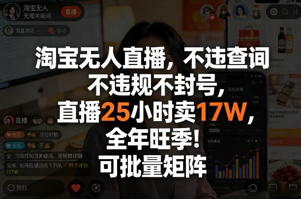 淘宝无人直播,不违规不封号,直播25小时卖17W,全年旺季!可批量矩阵【揭秘】-网赚副业网