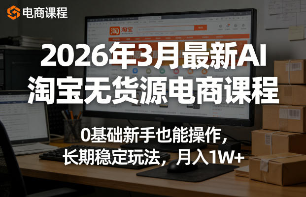 2026年3月最新AI淘宝无货源电商课程,0基础新手也能操作,长期稳定玩法,月入1W+-网赚副业网