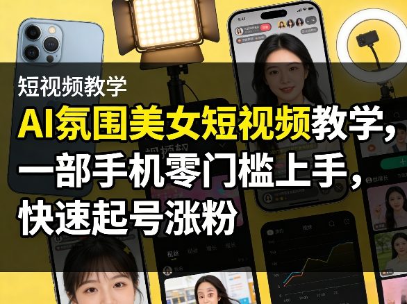 AI氛围美女短视频教学,一部手机零门槛上手,快速起号涨粉-网赚副业网