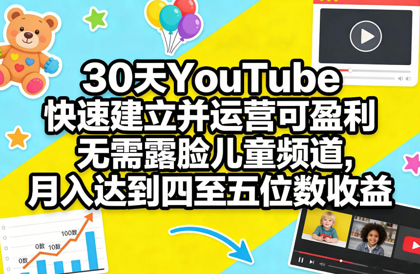 30天YouTube快速建立并运营可盈利无需露脸儿童频道，月入达到四至五位数收益-网赚副业网
