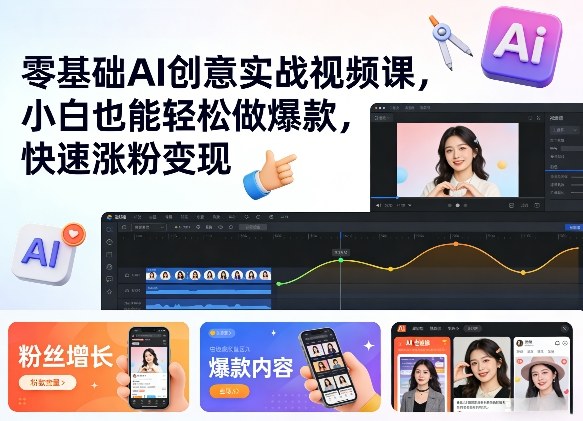 零基础AI创意实战视频课,小白也能轻松做爆款,快速涨粉变现-网赚副业网