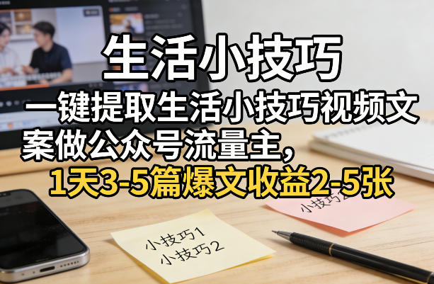 一键提取生活小技巧视频文案做公众号流量主,1天3-5篇爆文收益2-5张-网赚副业网