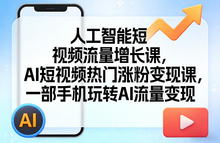 人工智能短视频流量增长课,AI短视频热门涨粉变现课,一部手机玩转AI流量变现-网赚副业网