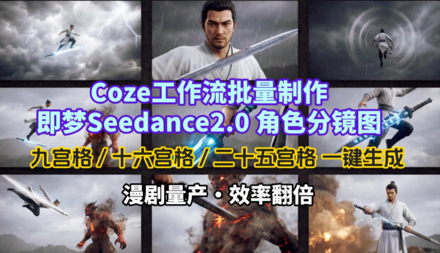 Coze工作流批量制作即梦Seedance2.0角色分镜图,九宫格-十六宫格-二十五宫格一键生成,漫剧量产,效率翻倍-网赚副业网