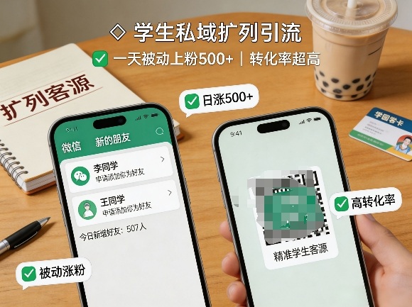 学生私域扩列引流，一天被动上粉500+，转化率超高-网赚副业网