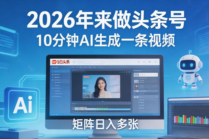 2026年来做头条号，10分钟AI生成一条视频，矩阵日入多张-网赚副业网