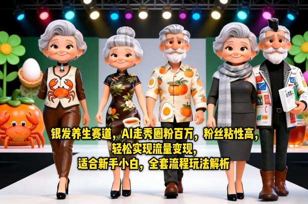 银发养生赛道，AI走秀圈粉百万，粉丝粘性高，轻松实现流量变现，适合新手小白，全套流程玩法解析-网赚副业网