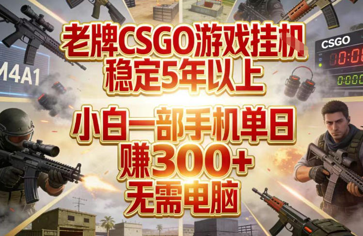 老牌CSGO游戏挂G，稳定5年以上，小白一部手机单日賺3张+，无需电脑【揭秘】-网赚副业网