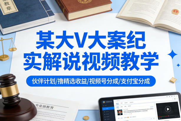 某大V大案纪实解说视频教学,可做伙伴计划、撸精选收益,视频号和支付宝分成计划均可-网赚副业网