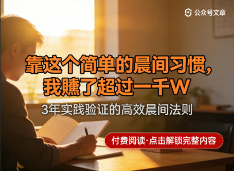 某公众号付费文章：靠这个简单的晨间习惯，我賺了超过一千W-网赚副业网
