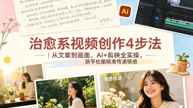 治愈系视频创作4步法|从文案到画面,AI+剪映全实操,新手也能精准传递情感-网赚副业网