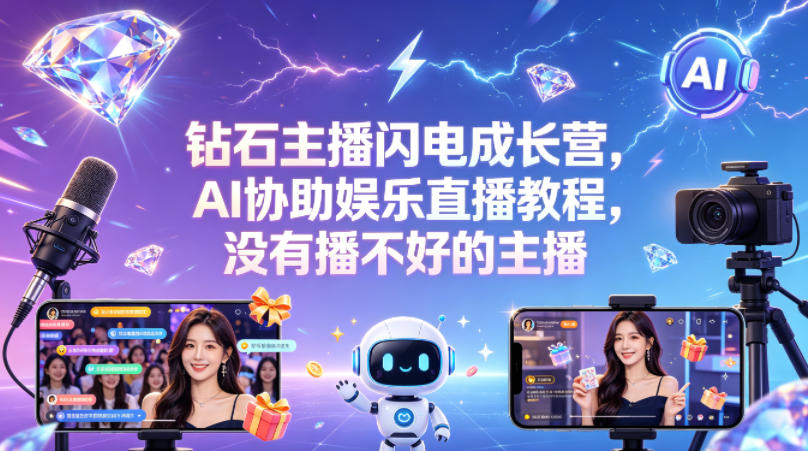 钻石主播闪电成长营,Al协助娱乐直播教程,没有播不好的主播-网赚副业网