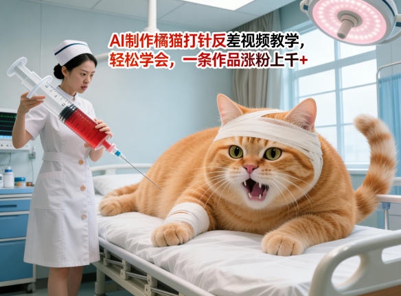 AI制作橘猫打针反差视频教学,轻松学会,一条作品涨粉上千+-网赚副业网