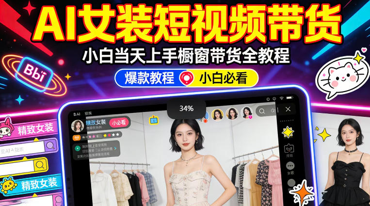 AI女装短视频橱窗带货:小白零门槛当天上手,高佣金爆款轻松賺!-网赚副业网