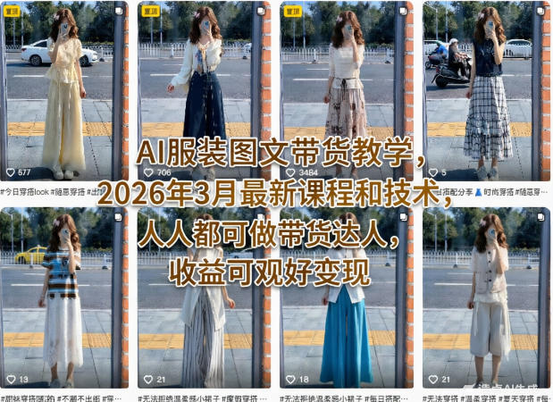 AI服装图文带货教学,2026年3月最新课程和技术,人人都可做带货达人,收益可观好变现-网赚副业网