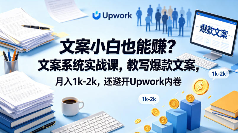 文案小白也能賺?文案系统实战课,教写爆款文案,月入1k-2k,还避开Upwork内卷【原创双语字幕】-网赚副业网