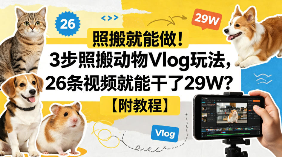 照搬就能做!3步照搬动物Vlog玩法,26条视频就能干了29W?【附教程】【赠coze一键生成工作流】-网赚副业网