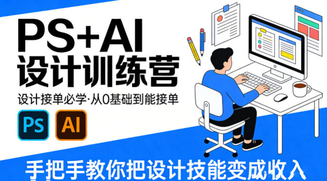 设计接单必学,PS+AI设计训练营,从0基础到能接单,手把手教你把设计技能变成收入-网赚副业网
