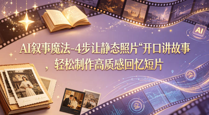 AI叙事魔法-4步让静态照片“开口讲故事”,轻松制作高质感回忆短片-网赚副业网