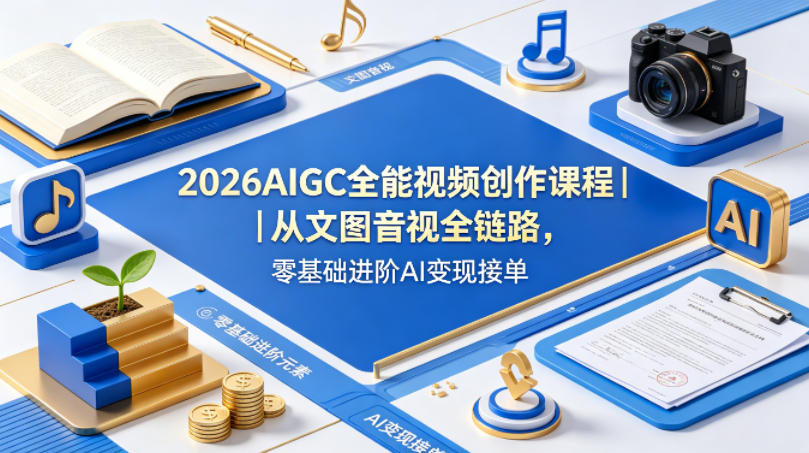 2026AIGC全能视频创作课程|从文图音视全链路,零基础进阶AI变现接单-网赚副业网