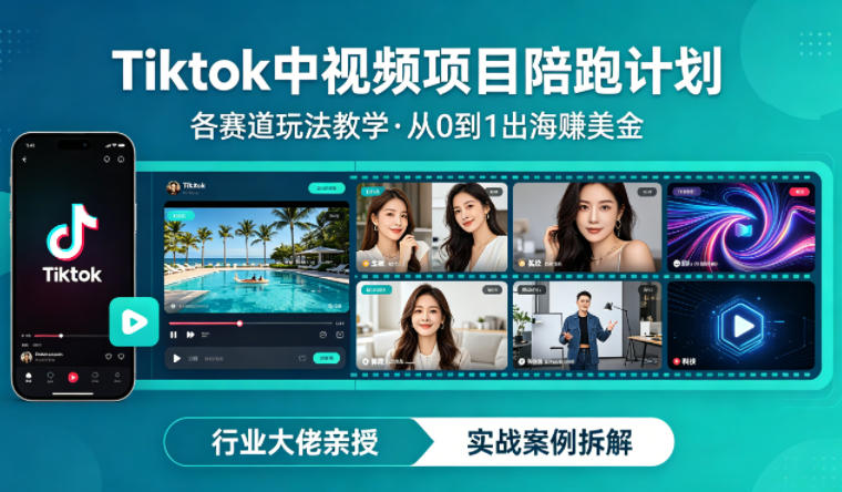 某大佬的Tiktok中视频项目陪跑,涵盖TK各个赛道玩法教学,从0到1出海賺美金-网赚副业网