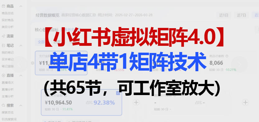 小红书虚拟矩阵4.0技术:单店4带1矩阵(共65节,可工作室放大)-网赚副业网