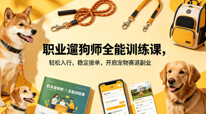 职业遛狗师全能训练课,轻松入行,稳定接单,开启宠物赛道副业-网赚副业网