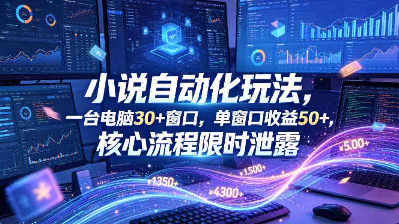 小说挂G自动化玩法,一台电脑30+窗口,单窗口收益50+,核心流程限时泄露【揭秘】-网赚副业网