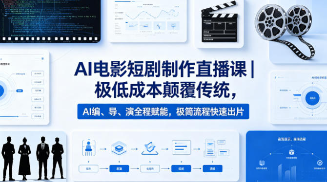 AI电影短剧制作直播课|极低成本颠覆传统,AI编、导、演全程赋能,极简流程快速出片-网赚副业网