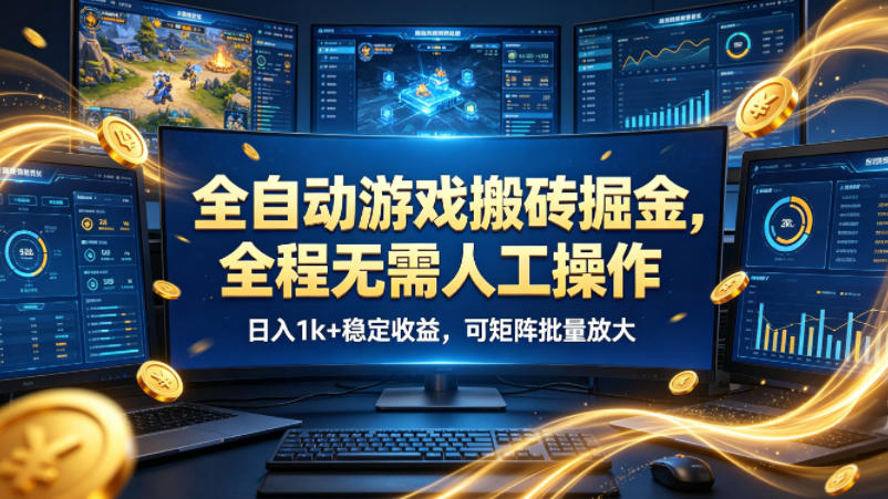 全自动游戏搬砖掘金,全程无需人工操作,日入1k+稳定收益,可矩阵批量放大【揭秘】-网赚副业网