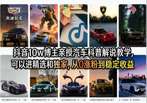 抖音10w博主亲授汽车科普解说教学,可以进精选和独家,从0涨粉到稳定收益(详细视频课程+1T素材)-网赚副业网