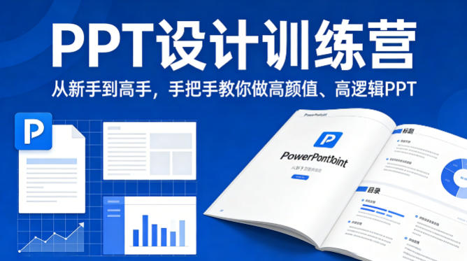 PPT设计训练营,从新手到高手,手把手教你做高颜值、高逻辑PPT-网赚副业网