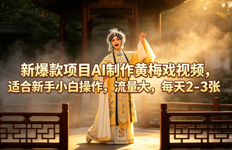 新爆款项目AI制作黄梅戏视频,适合新手小白操作,流量大,每天2-3张-网赚副业网