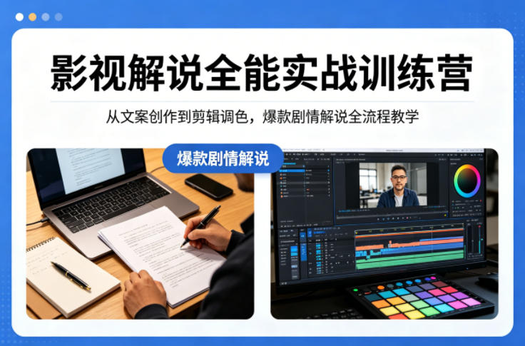 影视解说全能实战训练营:从文案创作到剪辑调色,爆款剧情解说全流程教学-网赚副业网