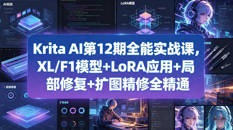 Krita AI第12期全能实战课，XL/F1模型+LoRA应用+局部修复+扩图精修全精通-网赚副业网