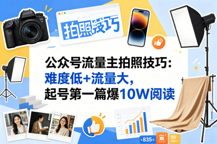 公众号流量主之拍照技巧赛道，难度低+流量大，起号第一篇就爆了10w阅读-网赚副业网
