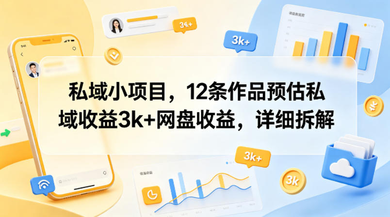 私域小项目,12条作品预估私域收益3k+网盘收益,详细拆解-网赚副业网