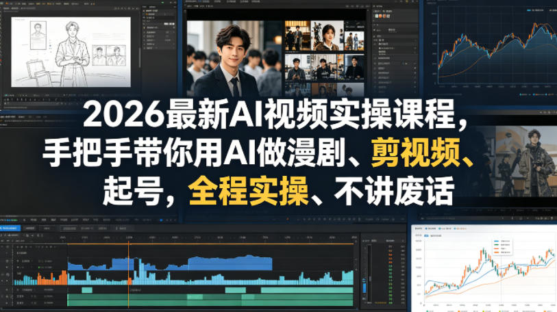 2026最新AI视频实操课程，手把手带你用AI做漫剧、剪视频、起号，全程实操、不讲废话-网赚副业网