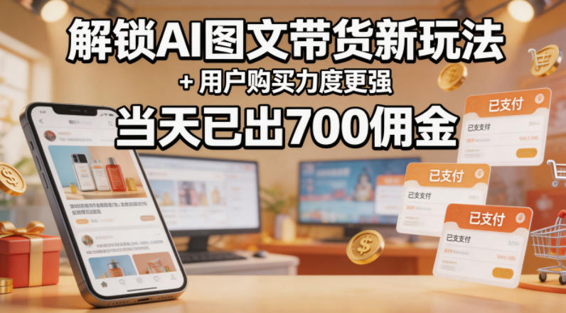 解锁ai图文带货新玩法+用户购买力度更强,当天已出700佣金,详细拆解-网赚副业网