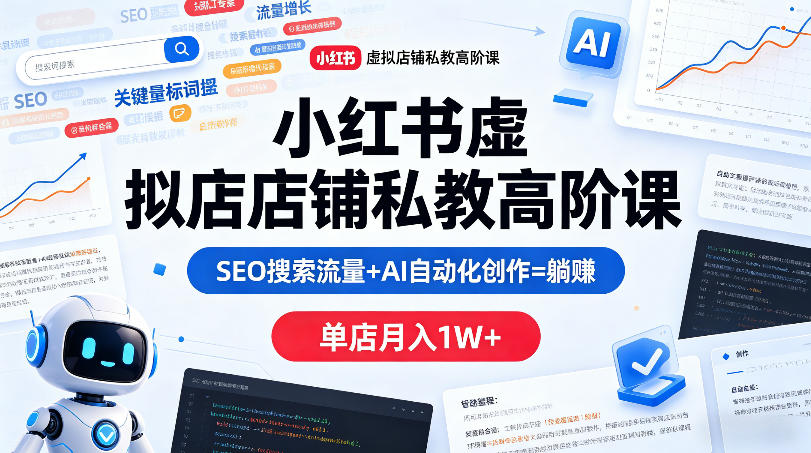小红书虚拟店铺私教高阶课,SEO搜索流量+AI自动化创作=躺賺,单店月入1W+-网赚副业网